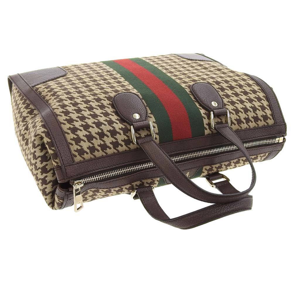 GUCCI Seventies Houndstooth Boston Bag Canvas x Leather Brown 271624 525040 - Picture 5 of 8